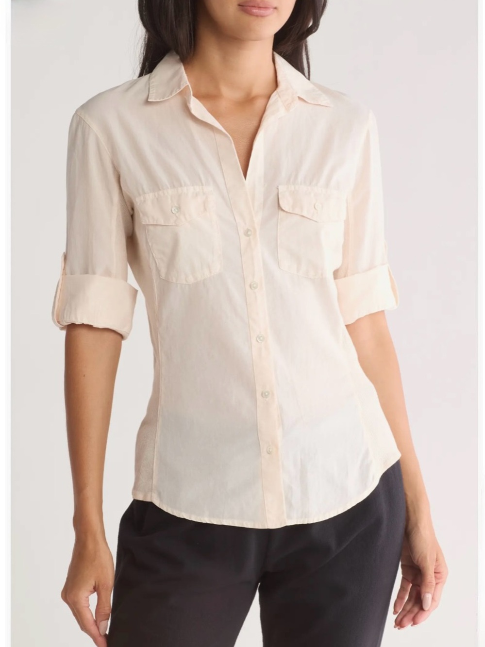 James Perse Three-Quarter Sleeve Button-Up Shirt Button-Down Women's Shirt 0